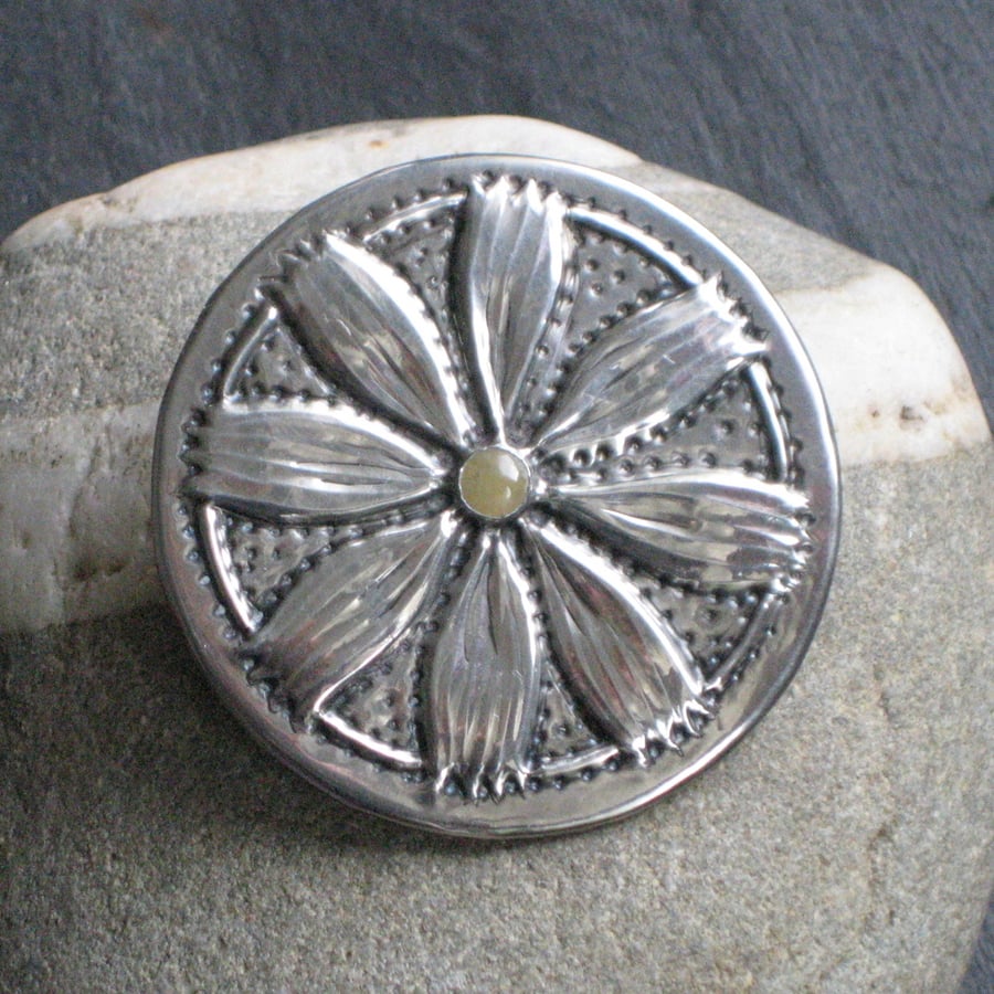 Cosmos Brooch in Silver Pewter with Aragonite