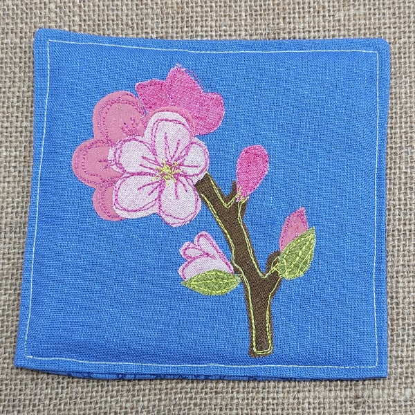 Cherry blossom fabric coaster (left leaning)