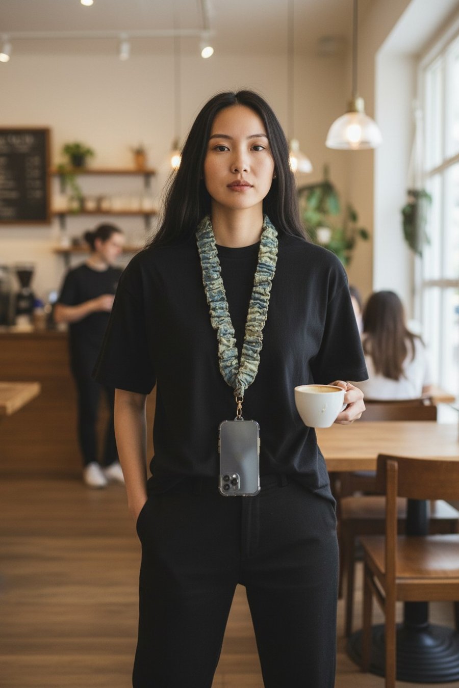 Handcrafted scrunchie-style lanyard