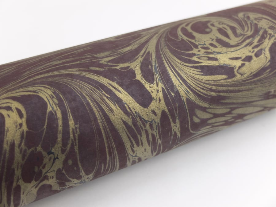 A4 Marbled paper sheet gold burgundy black drawn stone pattern 