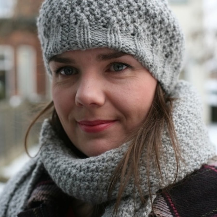 Knitted Hat in Grey Aran Wool 