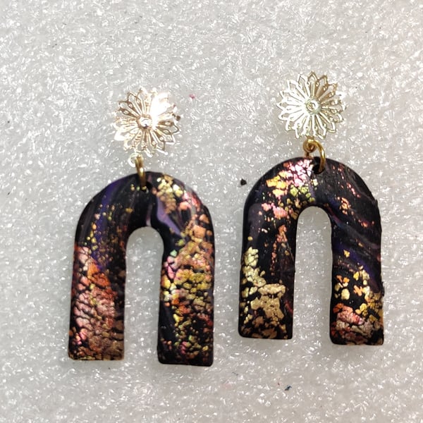Midnight galaxy arch dangle earrings- gold plated 