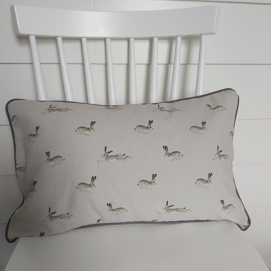 Sophie Allport Hares  Cushion with Dark Grey Piping