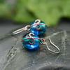 Copper Drop Earrings - Turquoise & Teal Glass Beads with Hammered Copper Swirls