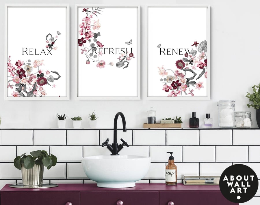 Home Decor Bathroom art prints set of 3, Botanical, Tropical Spa Bathroom Decor,
