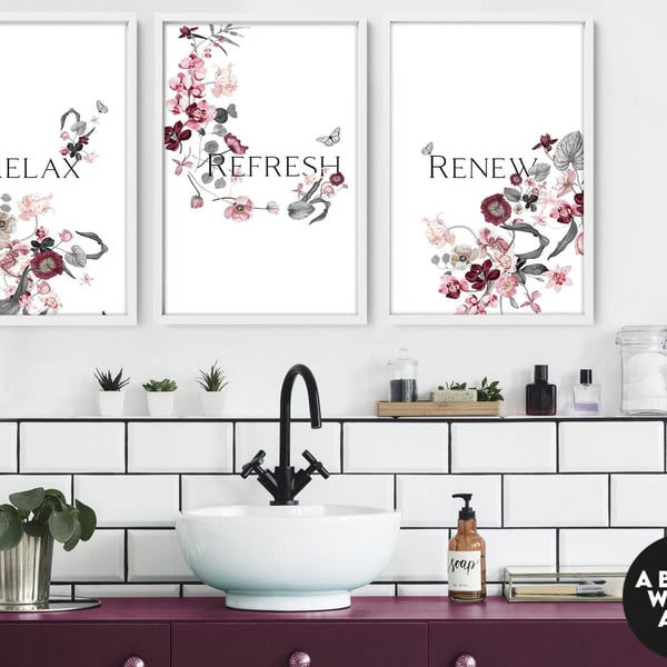 Home Decor Bathroom art prints set of 3, Botanical, Tropical Spa Bathroom Decor,