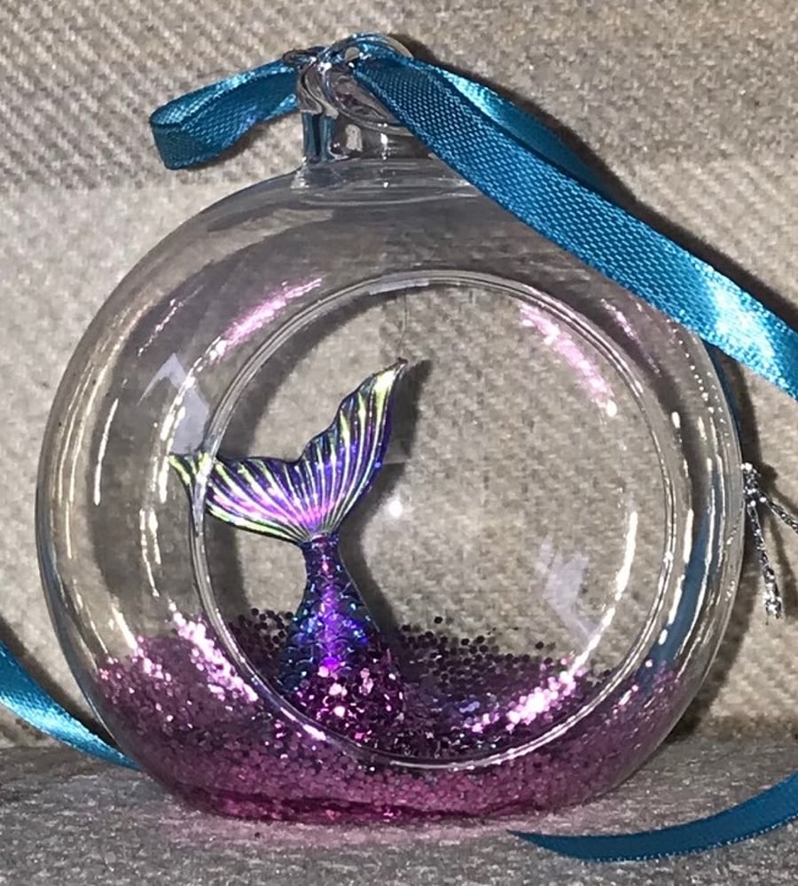 Glass open fronted Mermaid Tail Bauble