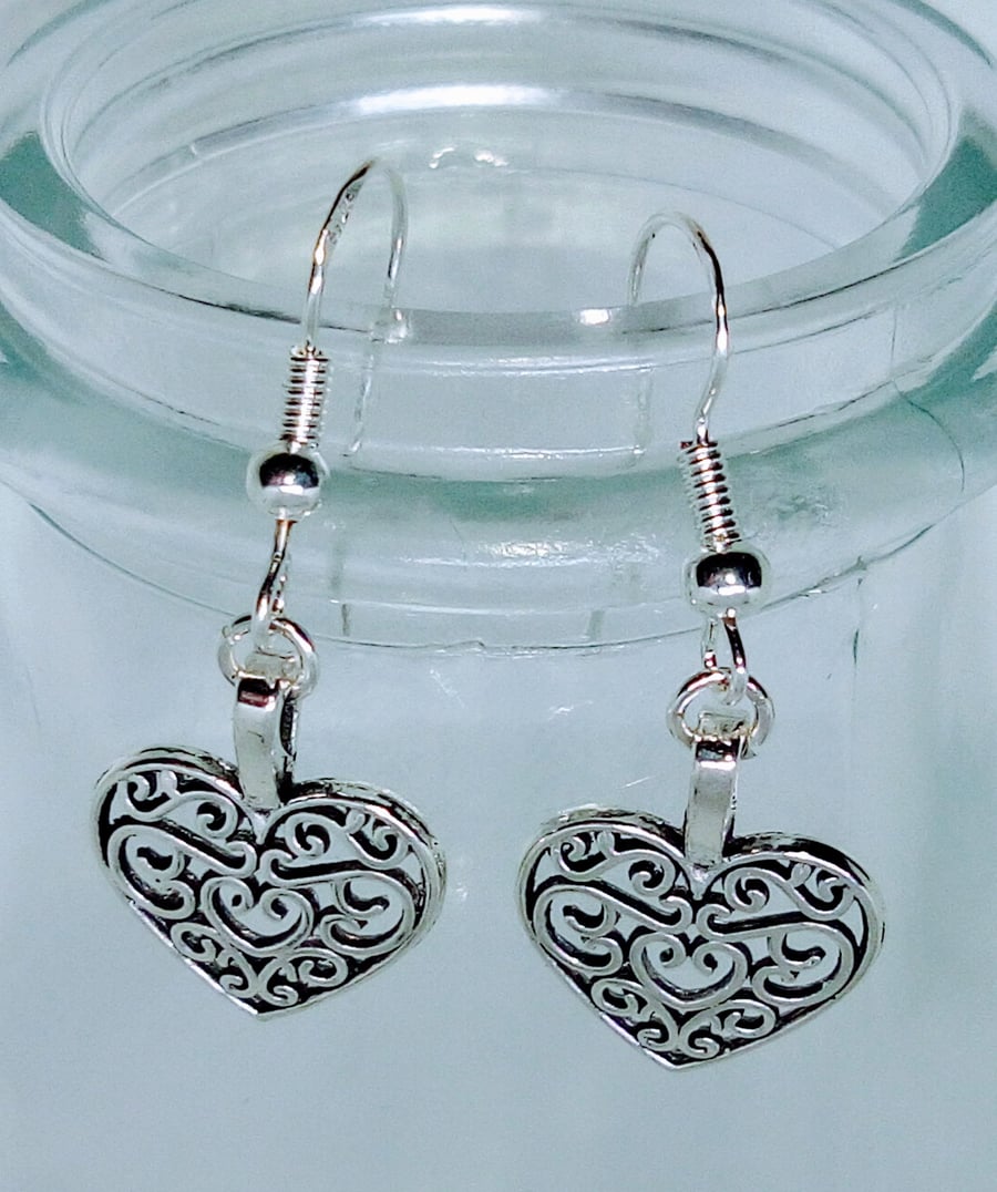 925 silver, Tibetan silver love heart earrings