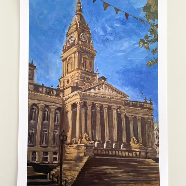 Bolton Town Hall art print A5 (A4 size also available)