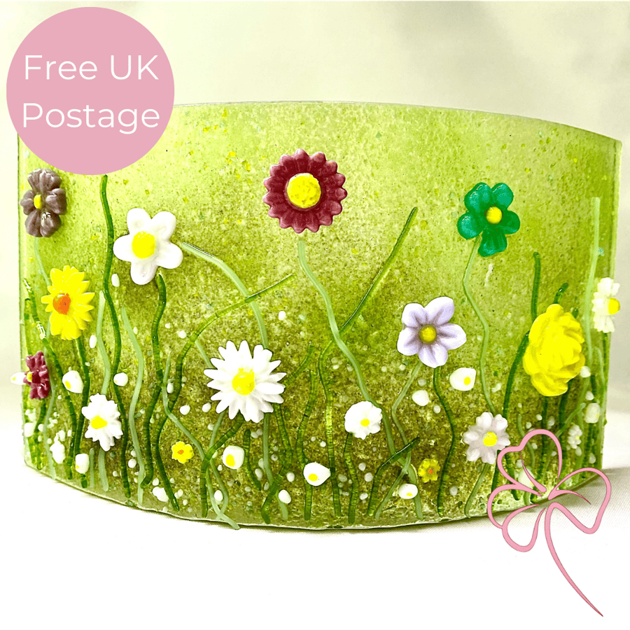 Wildflowers Meadow Fused Glass Arch Screen