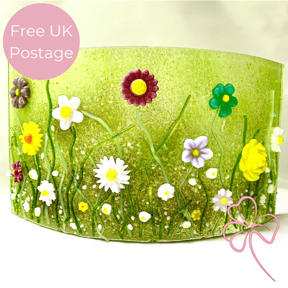 Wildflowers Meadow Fused Glass Arch Screen