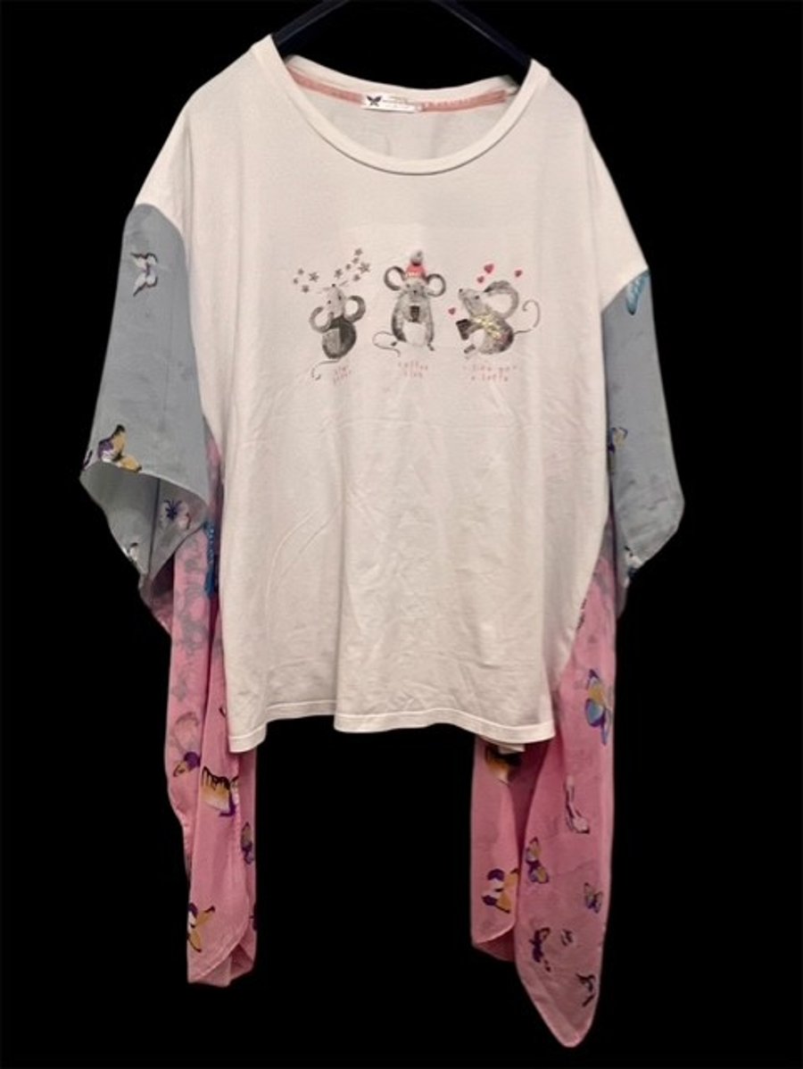 Upcycled Boho Mouse Print Top, One Size , Butterfly & Thistle , Eco-Friendly