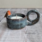 Seconds- Ceramic tealight holder with mini robin
