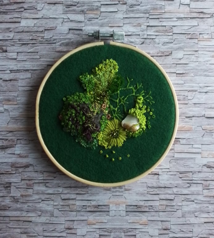 Moss embroidery handstitched home decor 