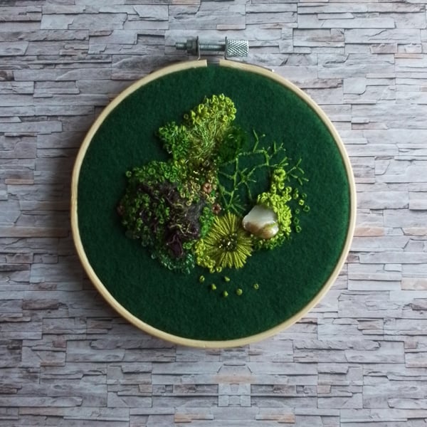 Moss embroidery handstitched home decor 