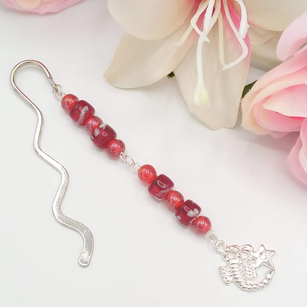 Red Beaded Bookmark With Silver Scorpio Charm, Teacher's Gift, Thank you Gift