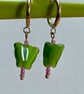 Green cat's eye huggie butterfly hoops pink toho beads gold tone