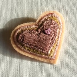 Heart  brooch, shades of pink and apricot, felt and velvet 