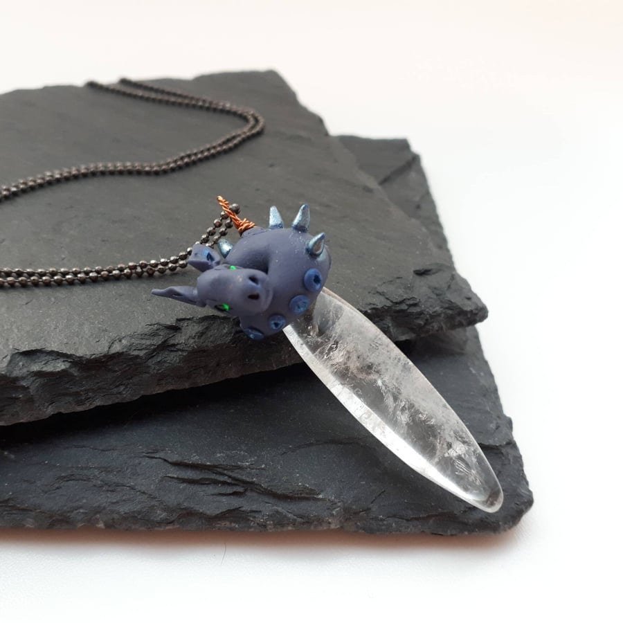 Inky Purple Steampunk Dragon Crystal Necklace Folksy