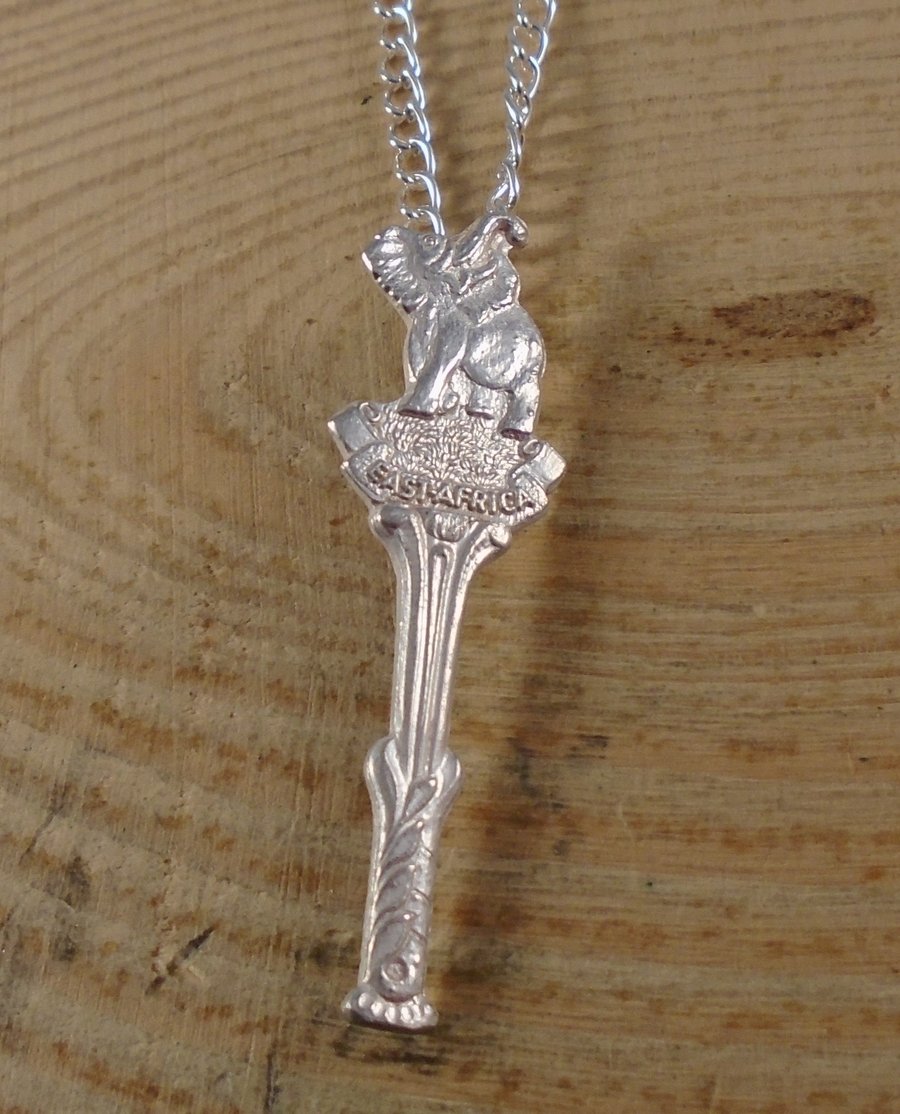 Upcycled Silver Plated Elephant Spoon Handle Necklace SPN052107