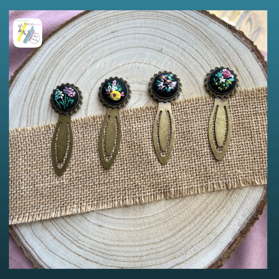 Hand embroidered bookmark, Antique bronze, floral embroidered 