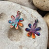 Flower earrings in flame painted copper