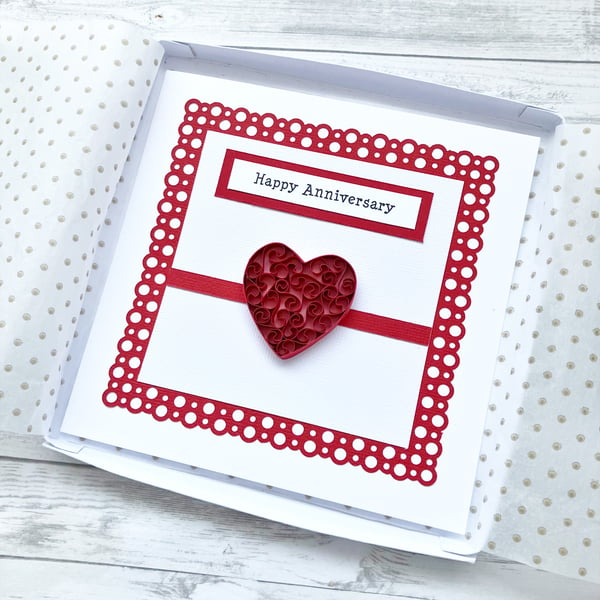 Luxury Anniversary card - quilled heart - boxed option