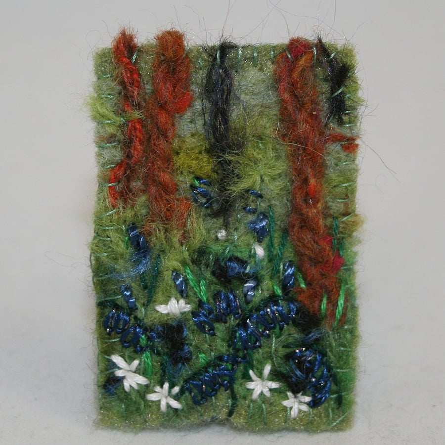 Embroidered and Felted Brooch - Bluebell Woods