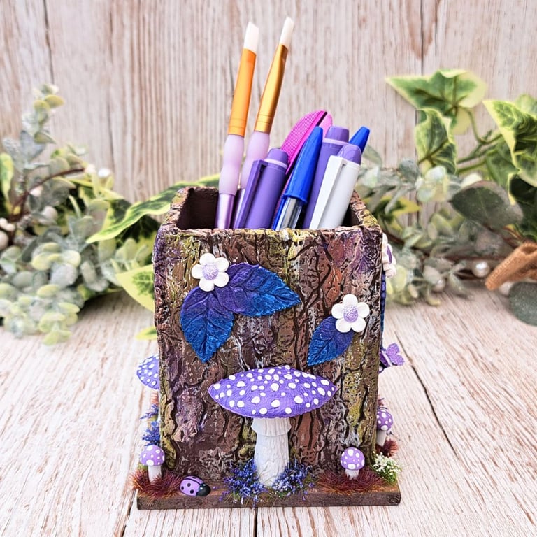 Purple Mushroom Pen Holder - Pencil Pot for Fantasy Lovers 