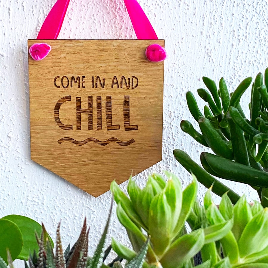 Cheerful plant home decor gift for her, wooden wall hanging sign gardeners gift