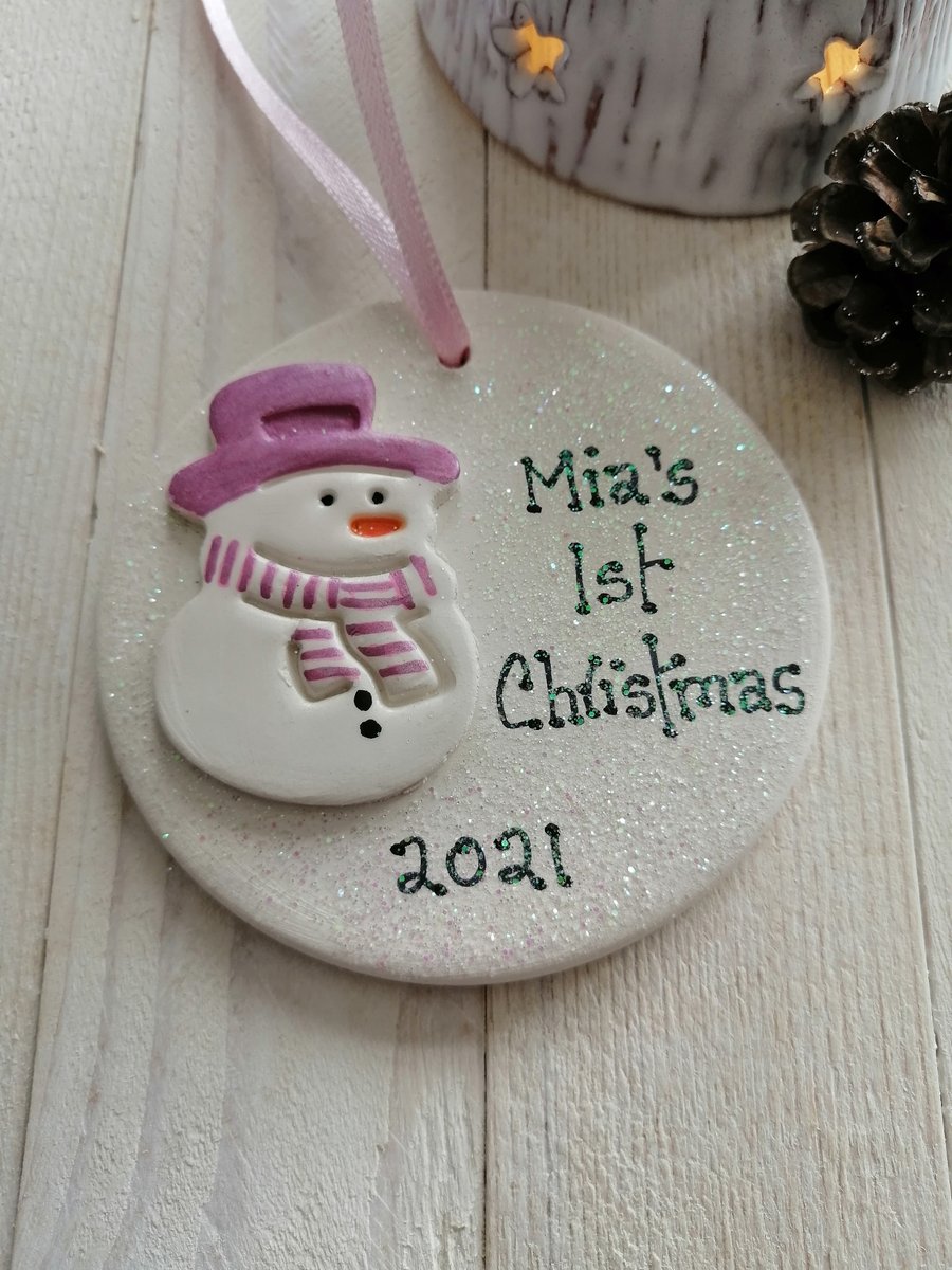 Snowman Circle Personalised Ceramic - 1st Christmas