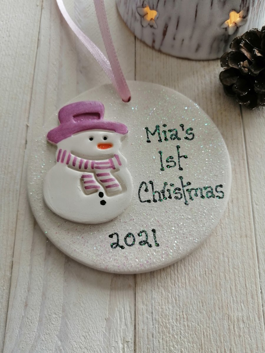  Snowman Circle Personalised Ceramic - 1st Christmas