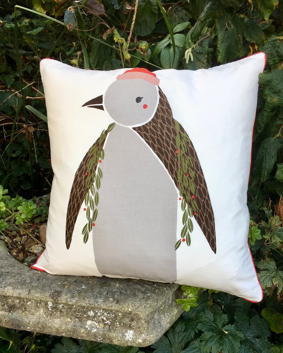 Penguin cushion. Christmas scatter pillow. Free UK P&P. Penguin pillow.