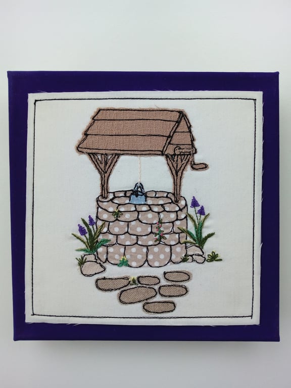 Wishing Well Embroidered Textile Art