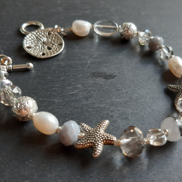 Sea Mist Tibetan Silver, Crystal and Semi precious Bracelet 