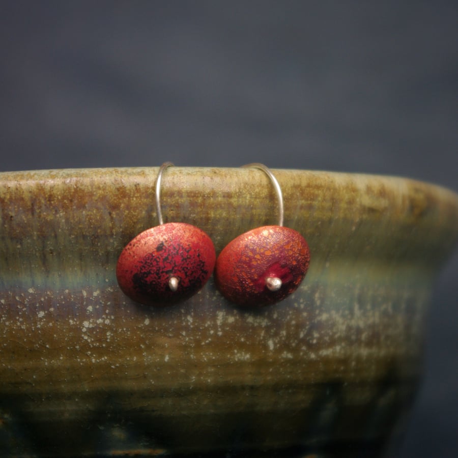  Textured Red Copper  Dangle Earrings
