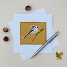 Long-tailed Tit Sewn Textile Greeting Card