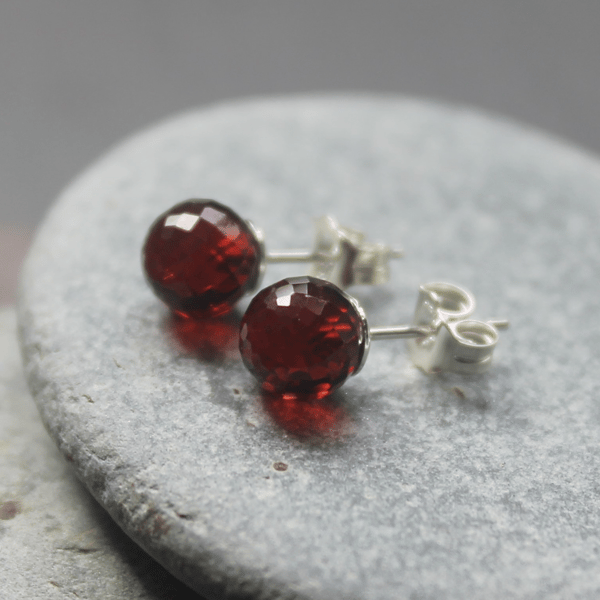 Garnet & Sterling Silver Stud Earrings