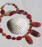Orange Carnelian Gemstone Chunky Statement Beaded Necklace "Sunset"