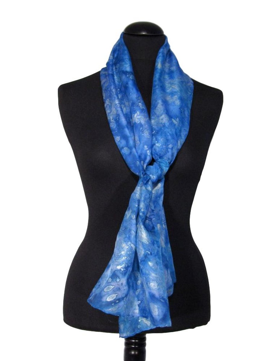 Waterfall Sparkle - Hand Dyed Pure Silk Long Scarf