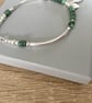 Green Emerald Gemstone Noodle Bracelet, Sterling Silver Feather Charm Bracelet - Image 6