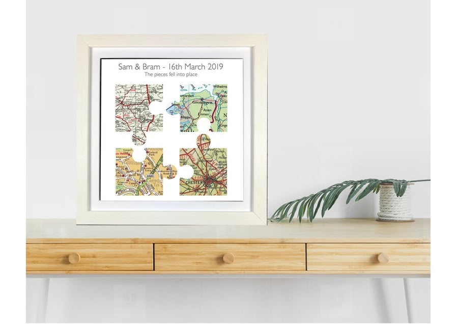 Handmade Map Picture with Four Jigsaw Pieces