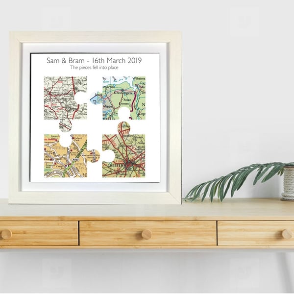 Handmade Map Picture with Four Jigsaw Pieces