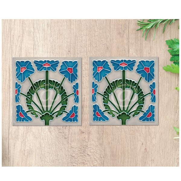 Art Nouveau No.51 Reproduction Ceramic Printed Tile Design 15.2cm - Set of 2