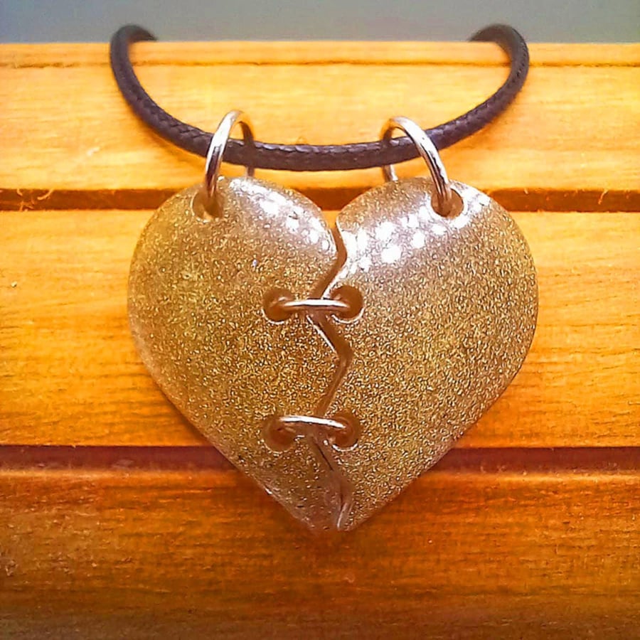 Small Handmade Gold Resin Broken Heart Pendant 