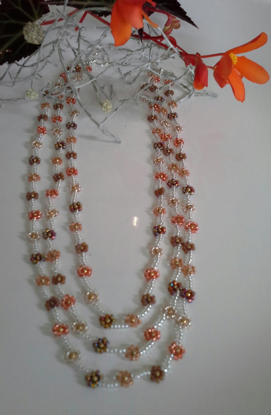 Dainty Daisy Chain Seed Bead Necklace Silver Plated  (HELP A CHARITY)