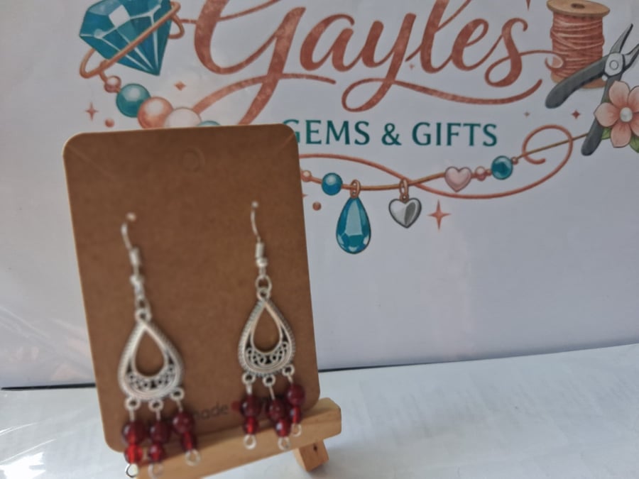 Image of ruby bead silver earrings