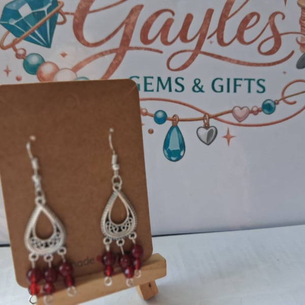 ruby bead silver earrings