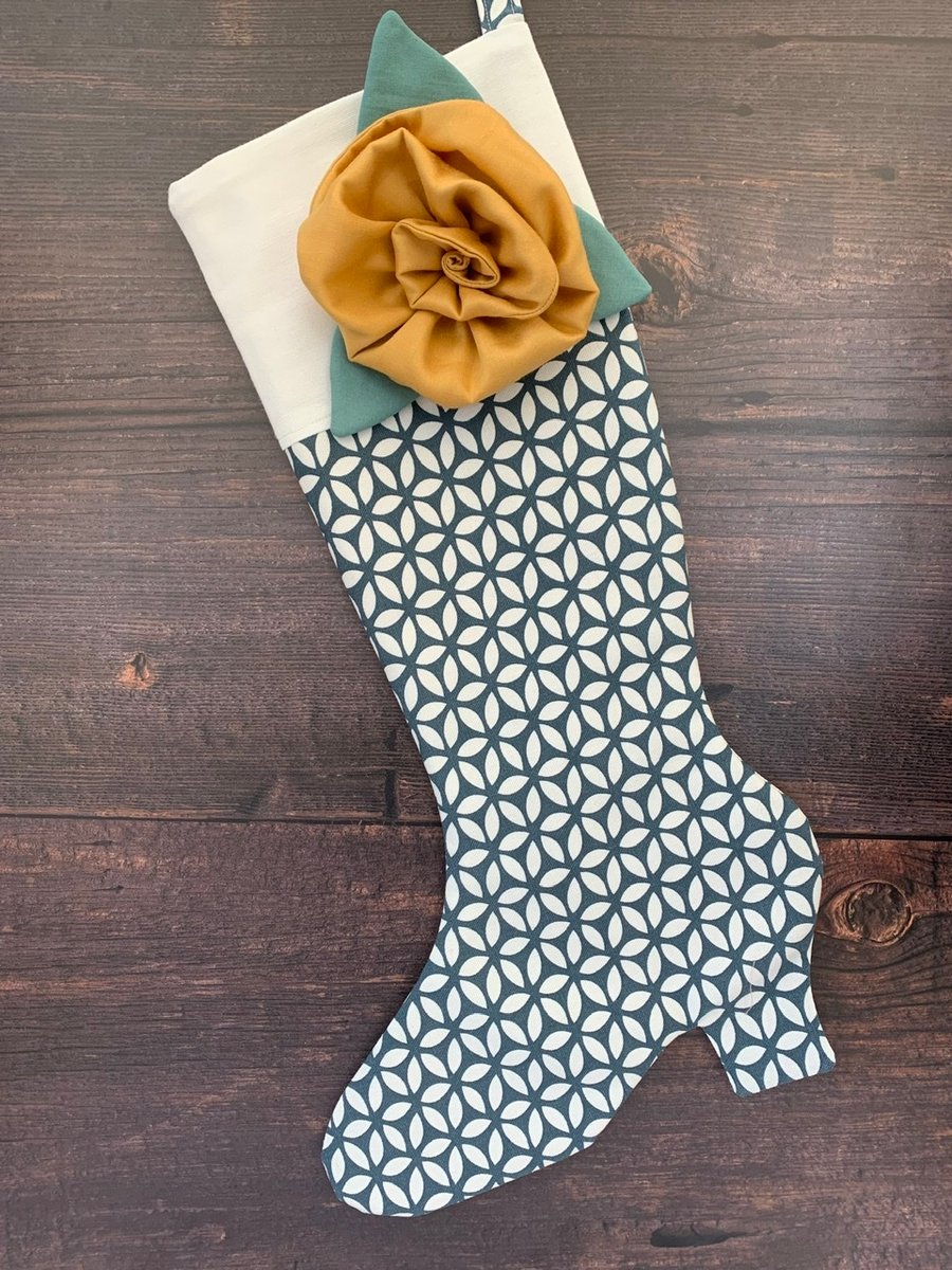 High Heeled Boot Stocking with Rose Brooch