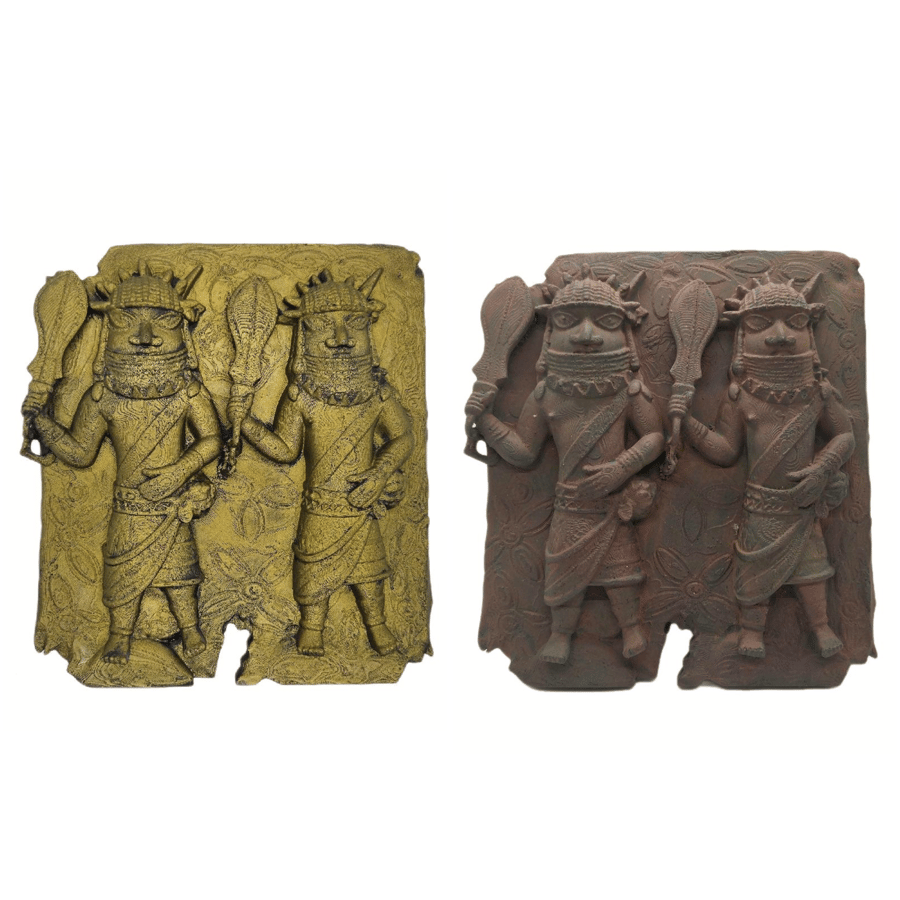 Edo warriors plaque, 3d printed Benin bronze, hand painted tribal decoration,